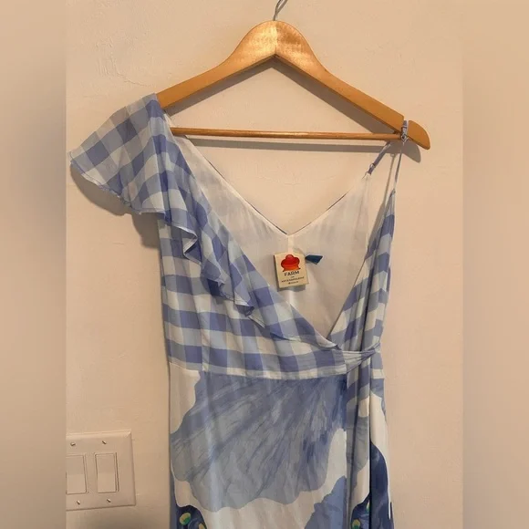 Farm Rio Seaside Wrap Around  Midi Dress in Blue Sz S - Picture 6 of 12